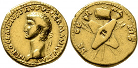 Nero Claudius Drusus, died 9 BC. Aureus (Gold, 19 mm, 7.72 g, 3 h), Lugdunum, struck under Claudius, circa 41-42. NERO CLAVDIVS DRVSVS GERMANICVS IMP ...