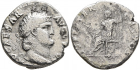 Nero, 54-68. Denarius (Silver, 17 mm, 2.75 g, 6 h), Rome, 64-65. NERO CAESAR AVGVSTVS Laureate head of Nero to right. Rev. IVPPITER CVSTOS Jupiter sea...