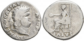 Nero, 54-68. Denarius (Silver, 17 mm, 3.00 g, 6 h), Rome, 66-67. IMP NERO CAESAR AVGVSTVS Laureate head of Nero to right. Rev. SALVS Salus seated left...