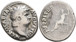 Nero, 54-68. Denarius (Silver, 19 mm, 3.35 g, 7 h), Rome, 67-68. NERO CAESAR AVGVSTVS Laureate head of Nero to right. Rev. IVPPITER [CVSTOS] Jupiter s...