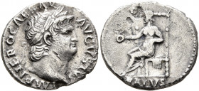 Nero, 54-68. Denarius (Silver, 18 mm, 2.85 g, 6 h), Rome, 67-68. IMP NERO CAESAR AVG P P Laureate head of Nero to right. Rev. SALVS Salus seated left ...