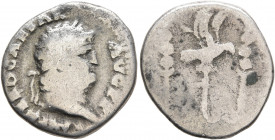 Nero, 54-68. Denarius (Silver, 18 mm, 3.03 g, 5 h), Rome, circa 67-68. IMP NERO CAESAR AVG P P Laureate head of Nero to right. Rev. Aquila between two...