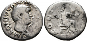 Otho, 69. Denarius (Subaeratus, 18 mm, 3.17 g, 6 h), a contemporary plated imitation, irregular mint. IMP OTHO CAESAR A[...] Bare head of Otho to righ...