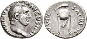 Vitellius, 69. Denarius (Silver, 18 mm, 3.40 g, 12 h), Rome, late April-December 69. A VITELLIVS GERMANICVS IMP Bare head of Vitellius to right. Rev. ...