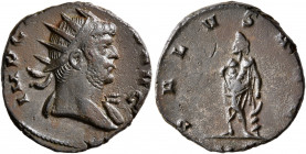 Gallienus, 253-268. Antoninianus (Bronze, 19 mm, 3.81 g, 5 h), Mediolanum, 266. IMP GA[LLIENV]S AVG Radiate bust of Gallienus to right, with slight dr...