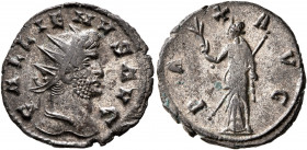 Gallienus, 253-268. Antoninianus (Silvered bronze, 19 mm, 3.24 g, 11 h), Siscia, 266. GALLIENVS AVG Radiate head of Gallienus to right. Rev. PAX AVG P...