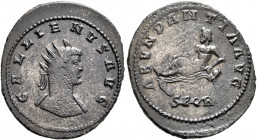 Gallienus, 253-268. Antoninianus (Silvered bronze, 23.5 mm, 3.41 g, 6 h), Smyrna (?), 266-267. GALLIENVS AVG Radiate and cuirassed bust of Gallienus t...