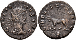 Gallienus, 253-268. Antoninianus (Bronze, 20 mm, 3.30 g, 5 h), Rome, 267-268. GALLIENVS AVG Radiate, draped and cuirassed bust of Gallienus to right, ...