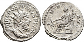 Postumus, Romano-Gallic Emperor, 260-269. Antoninianus (Billon, 22 mm, 3.27 g, 7 h), Cologne, 266. IMP C POSTVMVS P F AVG Radiate, draped and cuirasse...