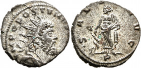 Postumus, Romano-Gallic Emperor, 260-269. Antoninianus (Silvered bronze, 18 mm, 3.00 g, 6 h), Mediolanum, struck under Aureolus, 267-268. IMP C POSTVM...