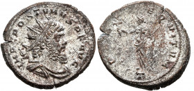 Postumus, Romano-Gallic Emperor, 260-269. Antoninianus (Silvered bronze, 21 mm, 4.24 g, 6 h), Mediolanum, struck under Aureolus, 267-268. IMP C POSTVM...