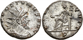 Postumus, Romano-Gallic Emperor, 260-269. Antoninianus (Silvered bronze, 19 mm, 3.87 g, 12 h), Mediolanum, struck under Aureolus, 267-268. [IM]P POSTV...