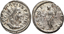 Marius, Romano-Gallic usurper, 269. Antoninianus (Silvered bronze, 20 mm, 2.73 g, 1 h), Treveri. IMP C MARIVS P F Radiate, draped and cuirassed bust o...