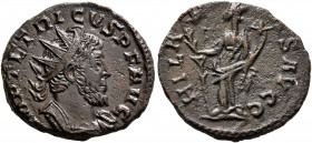 Tetricus I, Romano-Gallic Emperor, 271-274. Antoninianus (Bronze, 19 mm, 3.33 g, 5 h), Cologne, 273-274. IMP TETRICVS P F AVG Radiate and cuirassed bu...