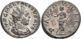 Tacitus, 275-276. Antoninianus (Silvered bronze, 22 mm, 4.52 g, 1 h), Lugdunum, November-December 275. IMP C M CL TACITVS P F AVG Radiate, draped and ...