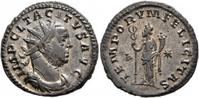 Tacitus, 275-276. Antoninianus (Silvered bronze, 22 mm, 4.03 g, 12 h), Lugdunum, March-April 276. IMP CL TACITVS AVG Radiate, draped and cuirassed bus...