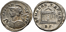Probus, 276-282. Antoninianus (Silvered bronze, 24 mm, 2.95 g, 7 h), Rome, 277. IMP PROBVS AVG Radiate, helmeted and cuirassed bust of Probus to left,...