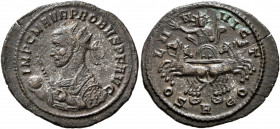 Probus, 276-282. Antoninianus (Silvered bronze, 25 mm, 3.64 g, 11 h), Rome, 277. IMP C M AVR PROBVS P F AVG Radiate bust of Probus to left in consular...