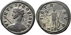 Probus, 276-282. Antoninianus (Silvered bronze, 23 mm, 3.67 g, 12 h), Ticinum, 277-278. VIRTVS PROBI AVG Radiate and cuirassed bust of Probus to left,...