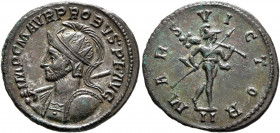 Probus, 276-282. Antoninianus (Silvered bronze, 23 mm, 4.10 g, 6 h), Lugdunum, 277-278. IMP C M AVR PROBVS•P•F•AVG Radiate, helmeted and cuirassed bus...