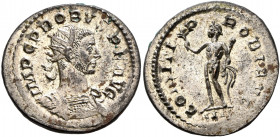 Probus, 276-282. Antoninianus (Silvered bronze, 24 mm, 4.28 g, 2 h), Lugdunum, 281. IMP C PROBVS P F AVG Radiate and cuirassed bust of Probus to right...