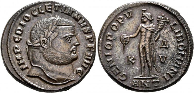 Diocletian, 284-305. Follis (Bronze, 26 mm, 25.00 g, 5 h), Antiochia, 300-301. I...