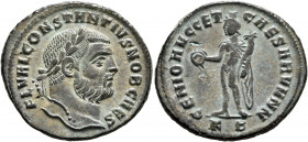 Constantius I, as Caesar, 293-305. Follis (Bronze, 28 mm, 7.92 g, 7 h), Cyzicus, 297-299. FL VAL CONSTANTIVS NOB CAES Laureate head of Constantius I t...
