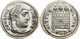 Constantius I, 305-306. Argenteus (Silver, 20 mm, 3.45 g, 1 h), Serdica. CONSTAN-TIVS AVG Laureate head of Constantius I to right. Rev. VIRTVS - MILIT...