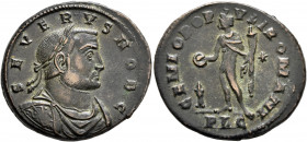 Severus II, as Caesar, 305-306. Follis (Bronze, 29 mm, 10.39 g, 6 h), Lugdunum. SEVERVS NOB C Laureate head of Severus II to right. Rev. GENIO POP-VLI...