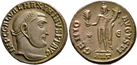 Maximinus II, 310-313. Follis (Bronze, 21 mm, 4.80 g, 11 h), Antiochia, 312. IMP C GAL VAL MAXIMINVS P F AVG Laureate head of Maximinus II to right. R...