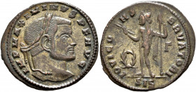 Maximinus II, 310-313. Follis (Bronze, 25 mm, 4.28 g, 7 h), Siscia, late 312. IMP MAXIMINVS P F AVG Laureate head of Maximinus II to right. Rev. IOVI ...
