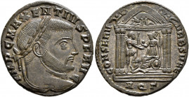 Maxentius, 307-312. Follis (Bronze, 25 mm, 6.75 g, 6 h), Aquileia, late summer 307. IMP C MAXENTIVS P F AVG Laureate head of Maxentius to right. Rev. ...