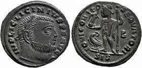 Licinius I, 308-324. Follis (Bronze, 21.5 mm, 3.81 g, 7 h), Siscia, early 313. IMP LIC LICINIVS P F AVG Laureate and cuirassed bust of Licinius I to r...