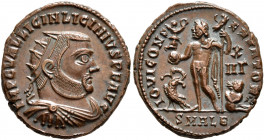 Licinius I, 308-324. Follis (Bronze, 20 mm, 3.78 g, 12 h), Alexandria, 321-324. IMP C VAL LICIN LICINIVS P F AVG Radiate, draped and cuirassed bust of...