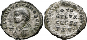 Licinius II, Caesar, 317-324. Follis (Silvered bronze, 19 mm, 2.00 g, 6 h), Thessalonica, 318-319. LICINIVS IVN NOB CAES Laureate, draped and cuirasse...