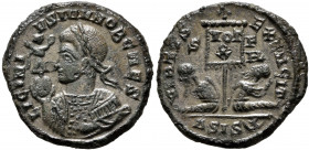 Licinius II, Caesar, 317-324. Follis (Bronze, 19 mm, 2.86 g, 11 h), Siscia, 320. LICINIVS IVN NOB CAES Laureate, draped and cuirassed bust of Licinius...