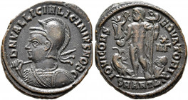Licinius II, Caesar, 317-324. Follis (Bronze, 20 mm, 3.73 g, 12 h), Antiochia, 321-323. D N VAL LIC LICINIVS NOB C Helmeted and cuirassed bust of Lici...