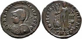 Licinius II, Caesar, 317-324. Follis (Bronze, 20 mm, 2.58 g, 12 h), Cyzicus, 321-324. D N VAL LIC LICINIVS NOB C Helmeted and cuirassed bust of Licini...