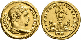 Constantine I, 307/310-337. Solidus (Gold, 18 mm, 4.54 g, 6 h), Treveri, 312-313. CONSTAN-TINVS P F AVG Laureate head of Constantine I to right. Rev. ...