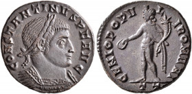 Constantine I, 307/310-337. Follis (Bronze, 20 mm, 4.30 g, 12 h), Ticinum, 312-313. CONSTANTINVS P F AVG Laureate and cuirassed bust of Constantine I ...