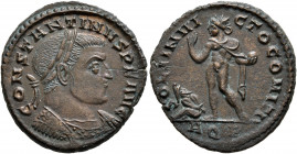 Constantine I, 307/310-337. Follis (Bronze, 22 mm, 4.86 g, 12 h), Aquileia, 312-313. CONSTANTINVS P F AVG Laureate and cuirassed bust of Constantine I...