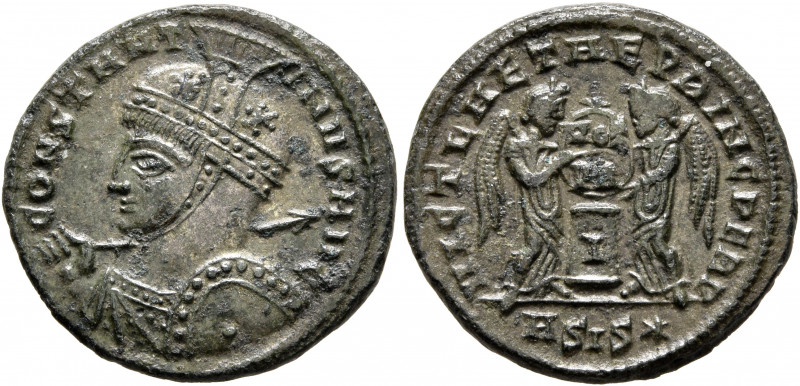 Constantine I, 307/310-337. Follis (Bronze, 20 mm, 3.08 g, 12 h), Siscia, 318. C...