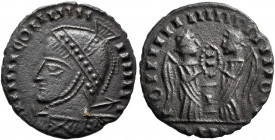 Constantine I, 307/310-337. Follis (Bronze, 17 mm, 2.22 g, 6 h), a contemporary imitation of a VICTORIAE LAETAE PRINC PERP-follis of Constantine I, af...