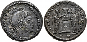 Constantine I, 307/310-337. Follis (Bronze, 17 mm, 3.21 g, 5 h), Ticinum, 318-319. IMP CONSTANTINVS MAX AVG Cuirassed bust of Constantine I to right, ...