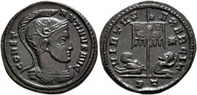 Constantine I, 307/310-337. Follis (Bronze, 19.5 mm, 2.82 g, 6 h), Ticinum, 319-320. CONSTANTINVS AVG Cuirassed bust of Constantine I to right, wearin...