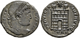 Constantine I, 307/310-337. Follis (Bronze, 17.5 mm, 3.00 g, 7 h), Treveri, 327-328. CONSTANTINVS AVG Laureate head of Constantine to right. Rev. PROV...