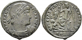 Constantine I, 307/310-337. Follis (Bronze, 19 mm, 2.27 g, 12 h), Constantinopolis, 327-328. CONSTANTINVS MAX AVG Rosette-diademed, draped and cuirass...