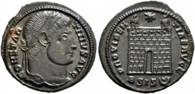 Constantine I, 307/310-337. Follis (Bronze, 19 mm, 2.61 g, 12 h), Siscia, 328-329. CONSTANTINVS AVG Laureate head of Constantine I to right. Rev. PROV...
