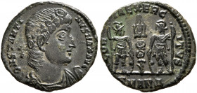 Constantine I, 307/310-337. Follis (Bronze, 16.5 mm, 1.49 g, 12 h), Antiochia, 335-337. CONSTANTINVS MAX AVG Rosette-diademed, draped and cuirassed bu...