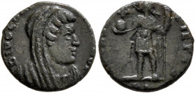 Divus Constantine I, died 337. Half Follis (Bronze, 9 mm, 1.46 g, 12 h), Lugdunum, 337-340. DIVO CON[STANTIN]O P Veiled head of Divus Constantine I to...